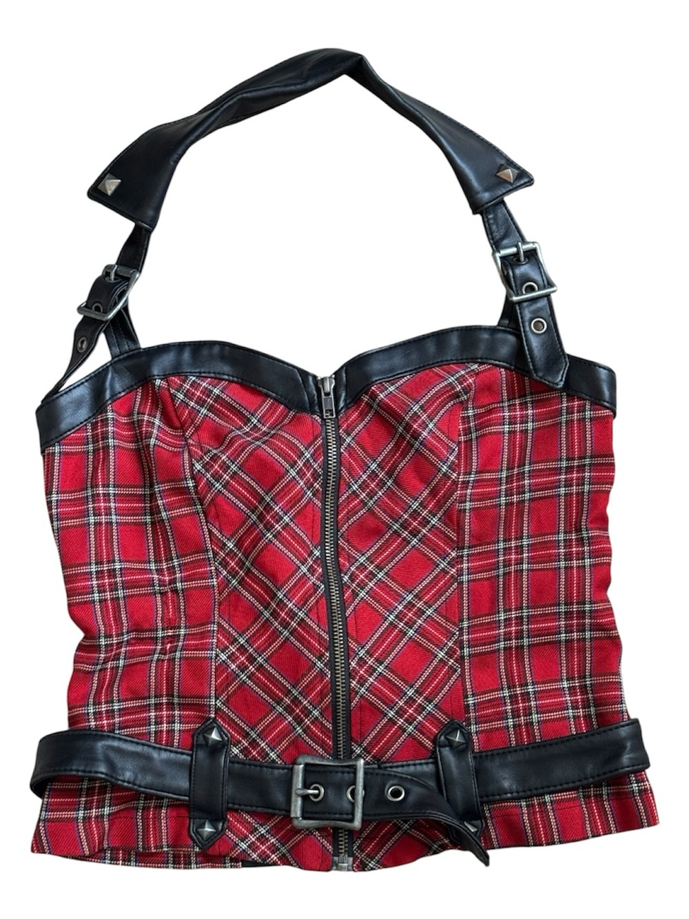 Lip Service Leather and Plaid Corset